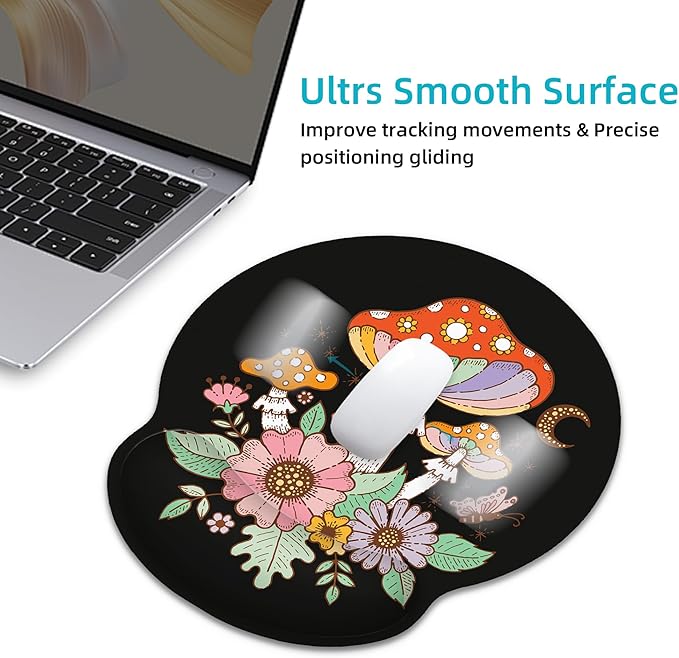 Ergonomic Mouse Pad with Wrist Support,Black Mushroom Mouse Pad with Wrist Rest,Relieve Wrist Pain Mousepad Non-Slip Rubber Base,Mouse Pads for Desk,Computers,Laptop,Office,Gaming,Accessories