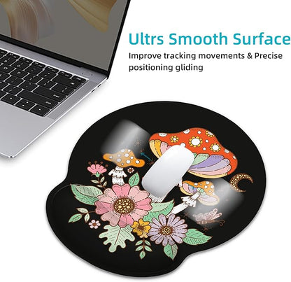 Ergonomic Mouse Pad with Wrist Support,Black Mushroom Mouse Pad with Wrist Rest,Relieve Wrist Pain Mousepad Non-Slip Rubber Base,Mouse Pads for Desk,Computers,Laptop,Office,Gaming,Accessories