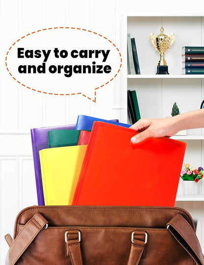 SUNEE 12-Pack Red Plastic Folders with Pockets and Prongs, Letter Size, 9 x 11.5 in