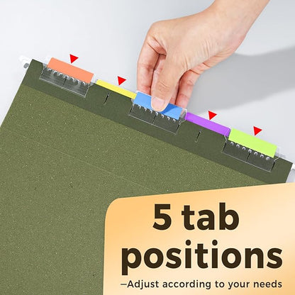 SUNEE Hanging File Folders, 25 Pack Reinforced Hang Folders Letter Size, Adjustable 1/5-Cut Tabs, Designed for Bulky Files, Filing Cabinet, Standard Green