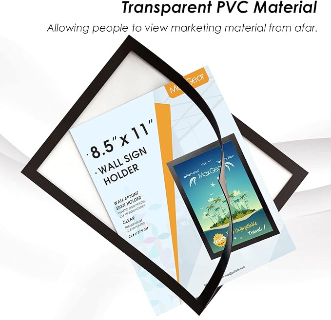 MaxGear Sign Holder 8.5 x 11 Wall Mount, Magnetic Clear Plastic Sign Holders, Self Adhesive Display Picture Frames, Display in Portrait or Landscape Format for Home, Office, Store(Black, 6 Pack)