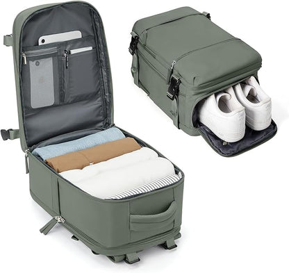SEAFEW Carry on Travel Backpack for Men Women, Water Resistant Laptop Backpack Personal Item Luggage Daypack for Airplanes, Weekender Overnight Backpack with Shoe Compartment, Mochila de Viaje, Green
