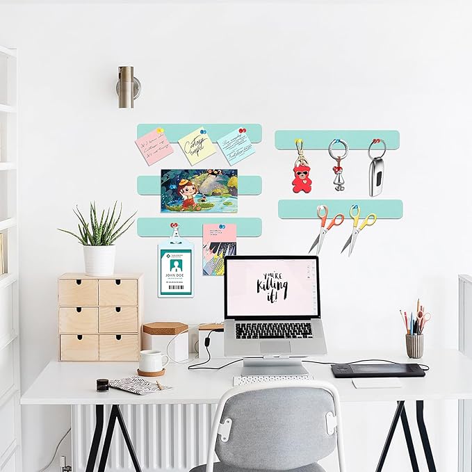 Felt Pin Board Bar Strips Bulletin Board for Bedrooms Offices Home Wall Decoration, Notice Board Self Adhesive Cork Board with 35 Push Pins for Paste Notes, Photos, Schedules (Light Blue)