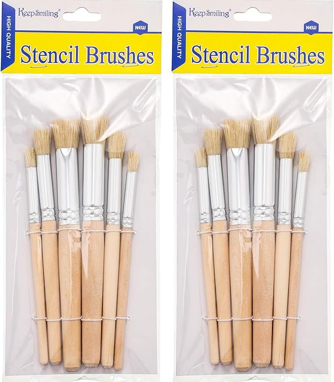 Wooden Stencil Brushes Natural Stencil Bristle pens Dome Art Painting pens Wood Template Brush for Acrylic Oil Watercolor Art Painting DIY Crafts Card Making Supplies, 3 Sizes(12 Pieces)