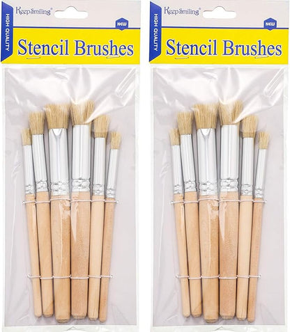 Wooden Stencil Brushes Natural Stencil Bristle pens Dome Art Painting pens Wood Template Brush for Acrylic Oil Watercolor Art Painting DIY Crafts Card Making Supplies, 3 Sizes(12 Pieces)