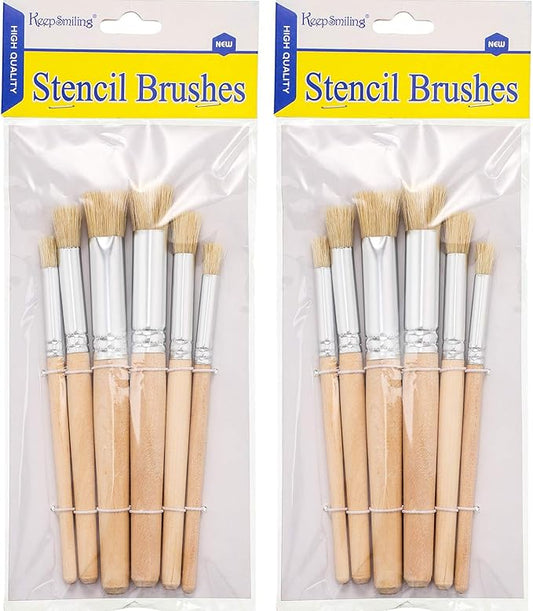 Wooden Stencil Brushes Natural Stencil Bristle pens Dome Art Painting pens Wood Template Brush for Acrylic Oil Watercolor Art Painting DIY Crafts Card Making Supplies, 3 Sizes(12 Pieces)