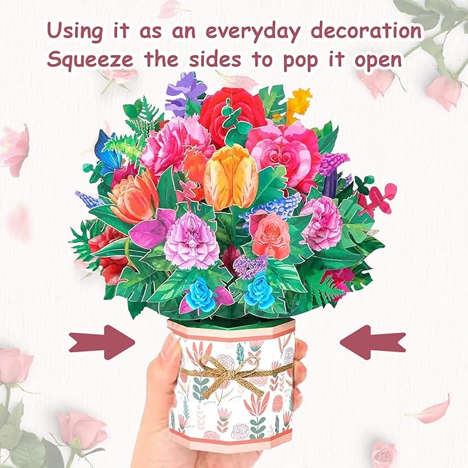 Rose Carnation Pop Up Card, 3D Flower Greeting Card with Envelopes for Any Occasion, Birthday, Mother's Day, Anniversary, Valentines Day, Handmade Gifts, Foldable Flower Cards for Friends