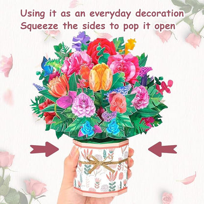 Rose Carnation Pop Up Card, 3D Flower Greeting Card with Envelopes for Any Occasion, Birthday, Mother's Day, Anniversary, Valentines Day, Handmade Gifts, Foldable Flower Cards for Friends