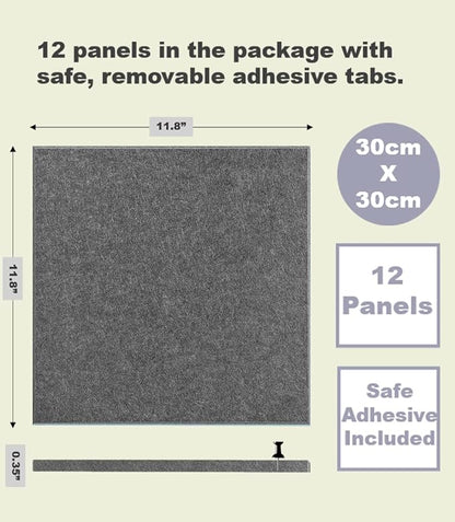 Large Cork Board Alternative - 47"x35" 12 Pack Felt Wall Tiles with Safe Removable Adhesive Tabs, Cork Boards for Walls Cork Board for Office Pin Board Tack Board Cork Board 48 x 36 - Gray