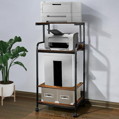 4 Tier Printer Stands, Printer Desk with Wheels, Multipurpose Office and Home Printer Stands, Shelving for Printers or Office for Fax Machines, Scanners, Printer carts for Office Vintage Brown