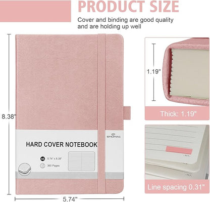 Lined Journal Notebook, 360 Numbered Pages(With page number), Thick Journal for Writing A5 College Ruled Notebook, 100gsm Lined Paper, Leather Hardcover, 5.75'' X 8.38''-Pink