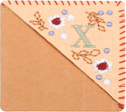 PATIKIL Personalized Embroidered Corner Bookmark, Cute Flower Felt Stitched Triangle Book Mark Page Marker for Women Men Book Lovers Teachers, Pink, Letter x