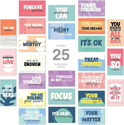 Strong Mental Health Mini Quote Cards / 50 Motivational Kindness Cards / 25 Vibrant Uplifting Designs / 2" x 3.5" Flat Business Card Size/Small Inspirational Daily Quote Cards