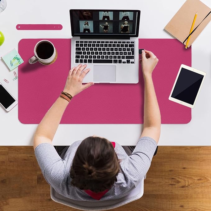 ‎Boutilon Leather Desk Pad 35"x 17" Non-Slip Mouse Pad,Office Desk Mat,Waterprooft PU Leather Desk Blotter,Desk Pad Protector,Desk Writing Pad for Home Office Decor (L-Rose Pink,35"x 17")