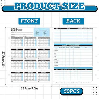 Gueevin 50 Sheets 2025 Attendance Calendar 8.5x11 Inch Attendance Calendar Cards Work Employee Tracker for 3 Hole Binder Folders Time Cards for Employee Office Manager Hr Record(Blue)