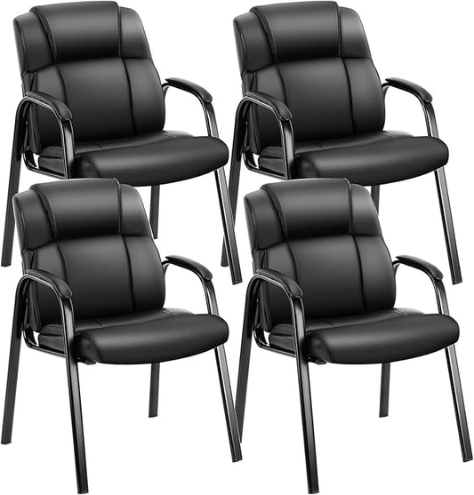 OLIXIS Waiting Room Reception Chairs Set of 4, Leather Office Desk Guest Stationary Side Chair with Padded Arms for Home Conference Lobby Area Meeting Church Medical Clinic Elderly Student