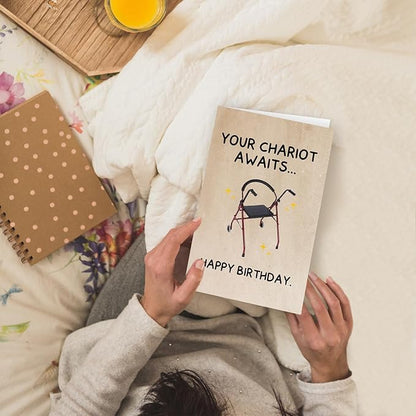 Funny Birthday Card Gifts for Dad Mom Grandpa Grandma, Unique 40th 50th 60th 70th 80th 90th Birthday Gifts Card for Men Women-Your Chariot Awaits