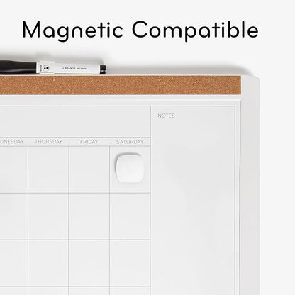 U Brands Magnetic Dry Erase Calendar Board, 20"x16", White Pin-It Frame, includes Marker and Magnet