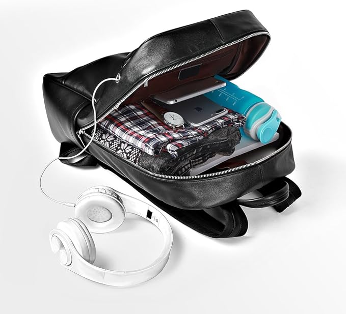 BOSTANTEN Leather Backpack College Laptop Travel Camping Computer Shoulder Bag Gym Sports Backpacks For Men Black