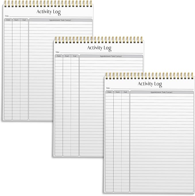 Better Office Products Activity Log Notepad, 8.5" x 11", Planning Note Pad, 50 Sheets, Double-Wire Spiral, Daily Time Tracking Productivity Checklist Organizer (3 Pack)