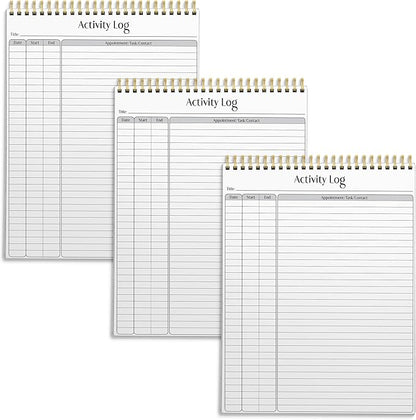 Better Office Products Activity Log Notepad, 8.5" x 11", Planning Note Pad, 50 Sheets, Double-Wire Spiral, Daily Time Tracking Productivity Checklist Organizer (3 Pack)
