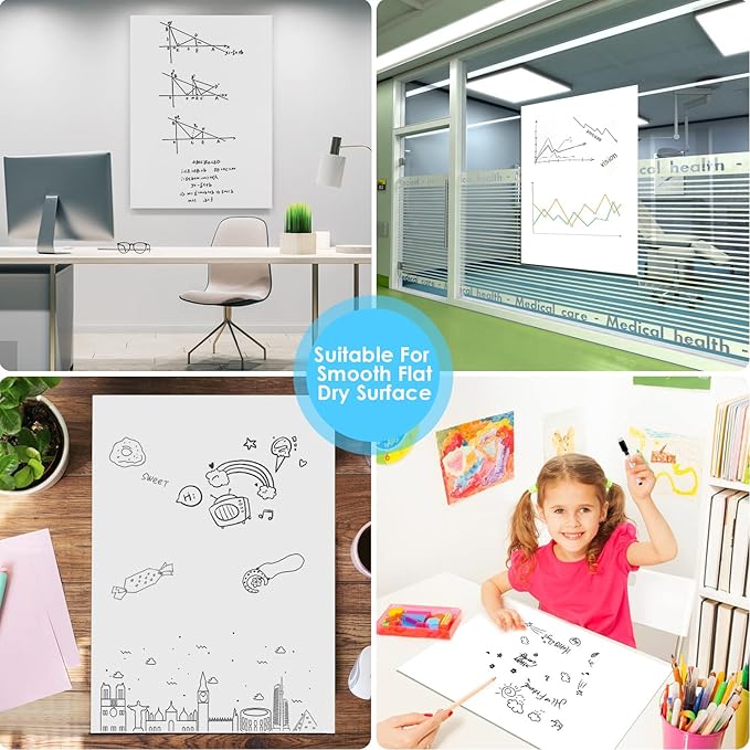 2 Roll Static Cling Dry Erase Sheets, Removable Reusable Whiteboard Poster Paper for Wall, Portable White Board Dry Erase Wallpaper 16.5x23-30 Sheets
