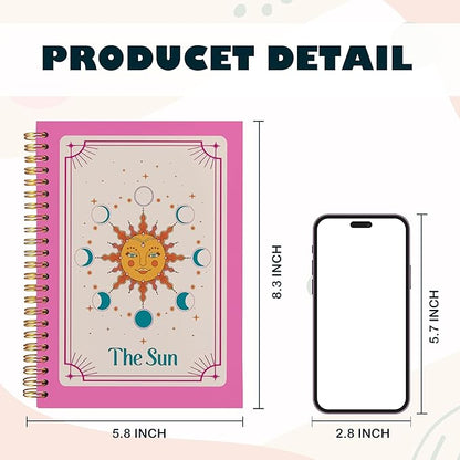 BearCake Preppy Pink Tarot Card the Sun Notebook Journal, Witchy Notebook, Witchy Gifts, Pink Office Supplies, Pink Aesthetic Notebooks, Pink Desk Accessories, Hardcover Spiral Notebook 5.5x8.3