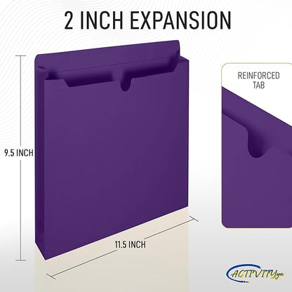 Purple File Jackets, 2 Inch Expansion, Letter Size, Reinforced Straight-Cut Tab, 6 Pack