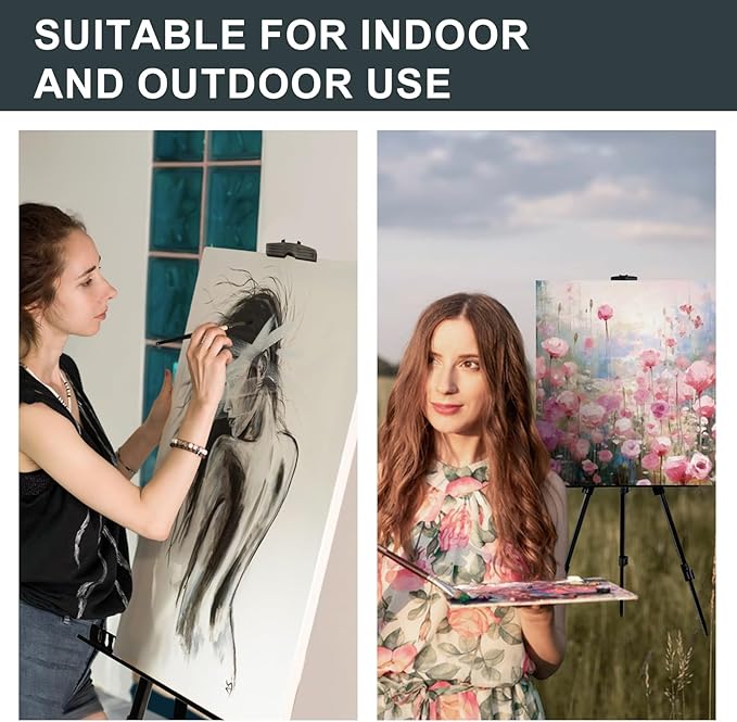 AROIC 1 Pack Art Painting Display Easel Stands,Portable Adjustable Aluminum Metal Tripod Artist Canvases Height from17 to 66 Inch Extra Sturdy forTable-Top/Floor Painting. Black with 1 Storage Bag