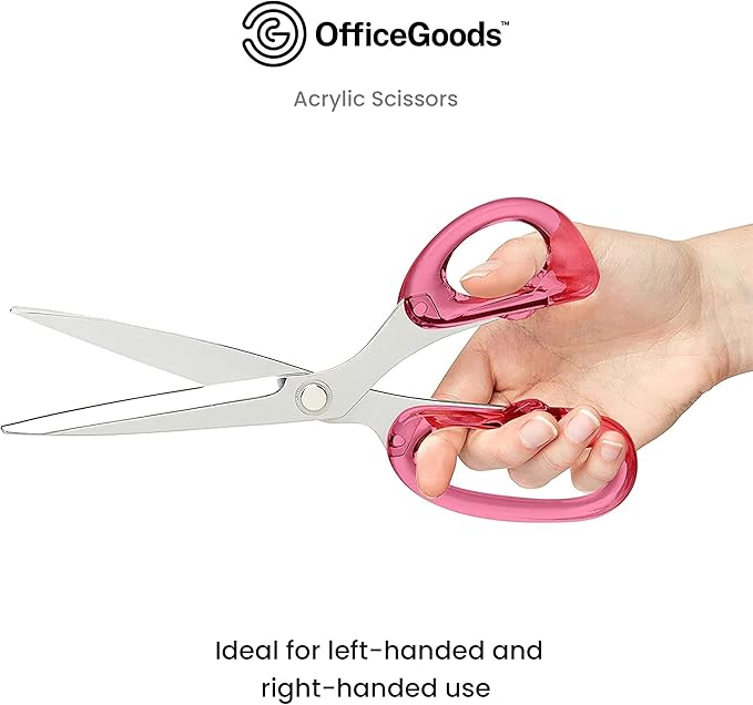 OfficeGoods 9” Stainless Steel Acrylic Scissors for Office and Home - Aesthetic and Sharp All Purpose Scissors, Perfect for Sewing, Arts and Crafts - Pink Silver Metal