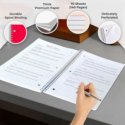 1440 Packs (Pallet) 1 Subject Notebooks, Spiral Notebook Bulk, Wide Ruled, Pallet of Notebooks, 70 Sheets (140 pages), 8 x 10-1/2",Bulk Spiral Notebooks for School & Office, 4-7 Days Transit