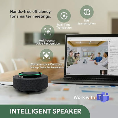 Yealink MSpeech USB Speakerphone with Teams Certificed 10 Microphone Arrays 19.6ft Pickup Radius 4W HD Full-Duplex Speaker with AEC for Medium-Sized Conference Room Microsoft AI Transcription