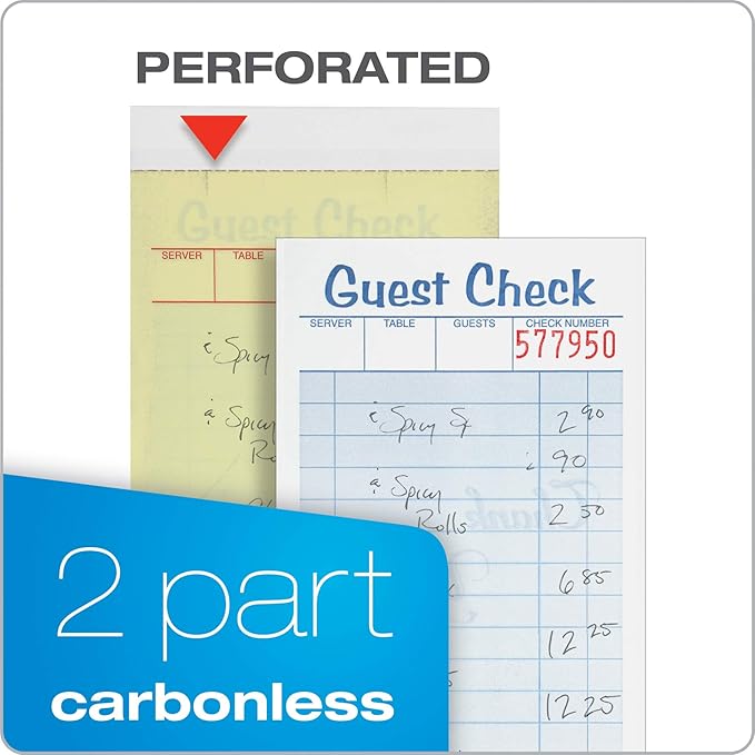 Adams Guest Check Pads, 2-Part, Carbonless, White/Canary, 3-3/8" x 6-3/8", 50 Sets per Pad, 10 Pack (104-50SW)