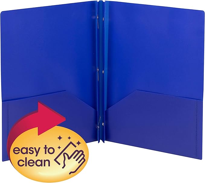 Smead Poly Two-Pocket Folder, Three-Hole Punch Prong Fasteners, Letter Size, Blue, 3 per Pack (87731)
