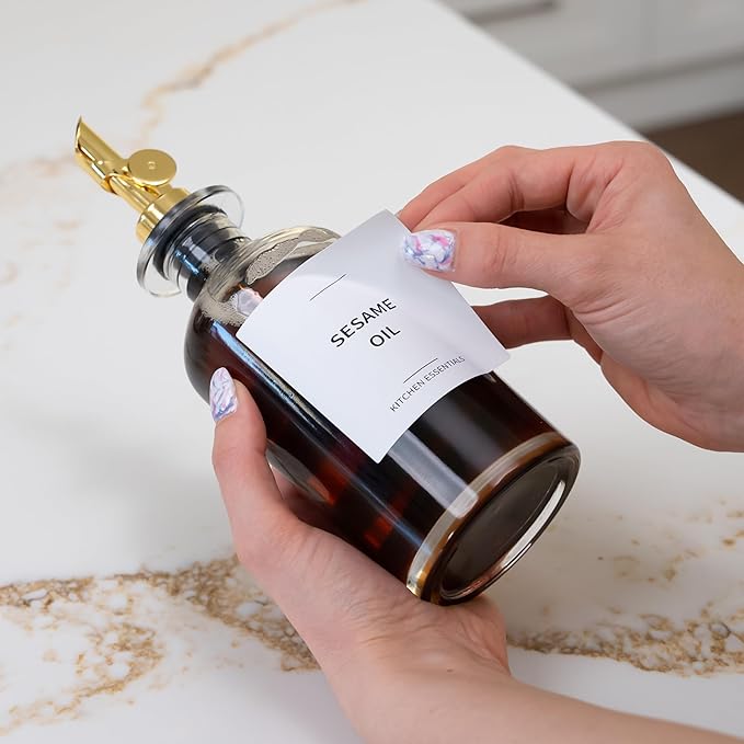 Olive Oil & Coffee Syrup Labels for Bottles - 2.5" x 2.5" Waterproof Kitchen PVC Sticker Labels for Oils, Coffee Syrups, Vinegars, Sauces, Cooking Wines, Condiments - Minimalist White, 61pcs