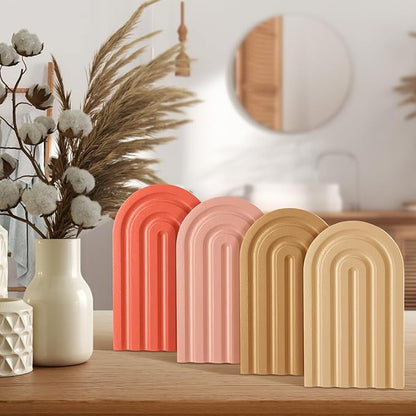 Harloon 4 Pieces Boho Arch Wood Bookends Rainbow Arch Back to School Gift Ideas Non Skid Bookend Decorative Wooden Book Stand Book Stoppers for Books Movies CDs(Cute Color)