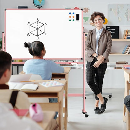 Mobile Whiteboard, 48x32 Inches Dry Erase Board with Stand, Large Rolling Whiteboard on Wheels, Standing White Board for Office, School, Home, Magnetic Double Sided White Board with Paper Pad