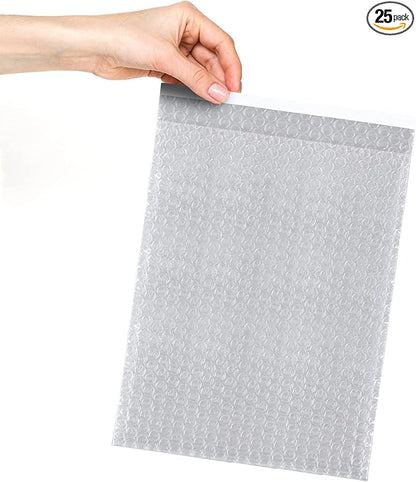 Clear Bubble Out Bags, 8 x 11.5 Inches. 25 Pack Self Seal Bubble Pouches. Polyethylene Clear Bubble Bags for Packing. Waterproof Clear Bubble Out Pouches for Fragile Things