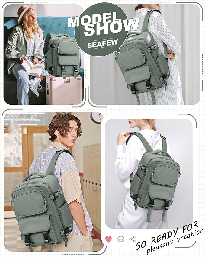 SEAFEW Military Green Travel Backpack for Women,Carry on Backpack Flight Approved,Casual Daypacks Cabin Bagage,Hiking Backpack Lightweight Rucksack(Small)