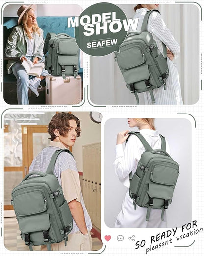 SEAFEW Military Green Travel Backpack for Women,Carry on Backpack Flight Approved,Casual Daypacks Cabin Bagage,Hiking Backpack Lightweight Rucksack(Small)