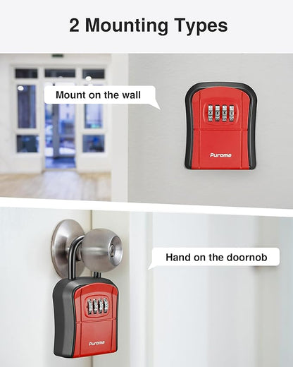 Puroma Key Lock Box, Portable Combination Lockbox Wall-Mounted Key Storage Box for House Keys, Resettable Code Safe Security Lock Box for Home, Office, Apartment Spare Key Storage (1 Pack, Red)