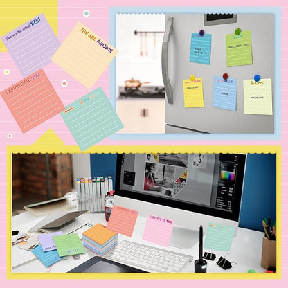 Yinder 24 Pcs Inspirational Sticky Notes with Lines Cute Motivational Sticky Notes Pad Employee Appreciation Gifts Bulk for Teacher Nurse Coworkers Office Supplies 3 x 3''(Light Color,Thankful)
