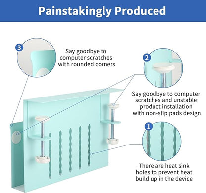 LUKETURE Desk Side Storage, Steel Hanging Organizer, No Drill Laptop Holder with Pen Holder, Side Desk Organizer, Space Saving Table Accessories for Home Office Workspacee (Blue, M(1 Tier))
