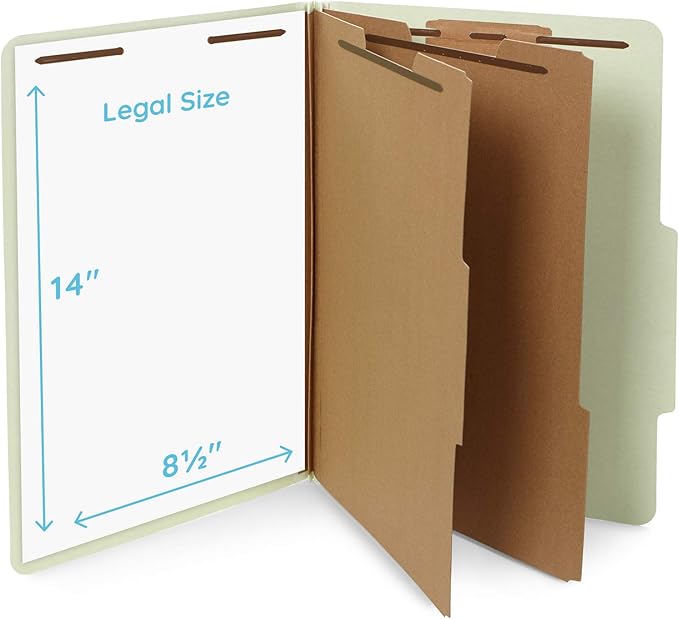 10 Legal Size Classification Folders - 2 Divider 2 Inch Tyvek Expansions - Durable 2 Prongs Designed to Organize Standard Law Client Files, Office Reports - Legal Size, 10 Folders (Gray Green)