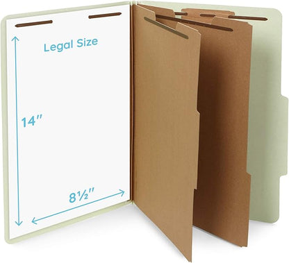 10 Legal Size Classification Folders - 2 Divider 2 Inch Tyvek Expansions - Durable 2 Prongs Designed to Organize Standard Law Client Files, Office Reports - Legal Size, 10 Folders (Gray Green)