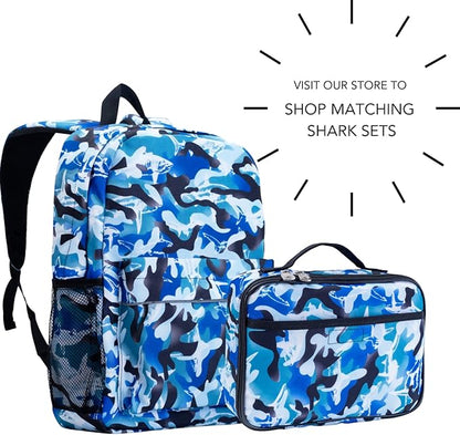 Fenrici Shark Backpack for Boys, Girls, Kids’ Camo Backpack for School, Lightweight, Durable, Multiple Compartments, Blue
