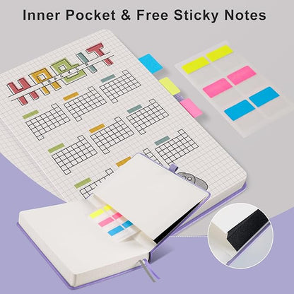 EMSHOI Graph Paper Notebook - 320 Pages, A5 Hardcover Leather, 100gsm Thick Paper, Square Grid Notebook for Women Men Work School Math Writing, Graphing, Engineering, 5.75 x 8.38, Light Purple