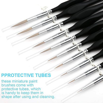 10 PCS Miniature Paint Brushes Kit, Fine Detail Painting Brush Micro Professional Tiny Paints Brush Set for Watercolor, Oil, Face, Acrylic, Nail, Line Drawing, Scale Model Painting