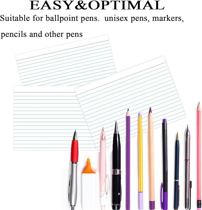 100 Pcs Index Cards 5x7 Ruled - Pinovk Flash Cards for Studying, White Index Cards, File Note Cards, Study Cards, Flash Cards, Study Cards, Lined Index Flashcards for Office and School Supplies