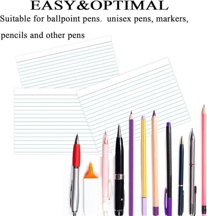 100 Pcs Index Cards 5x8 Ruled - Pinovk Flash Cards for Studying, White Index Cards, File Note Cards, Study Cards, Flash Cards, Study Cards, Lined Index Flashcards for Office and School Supplies